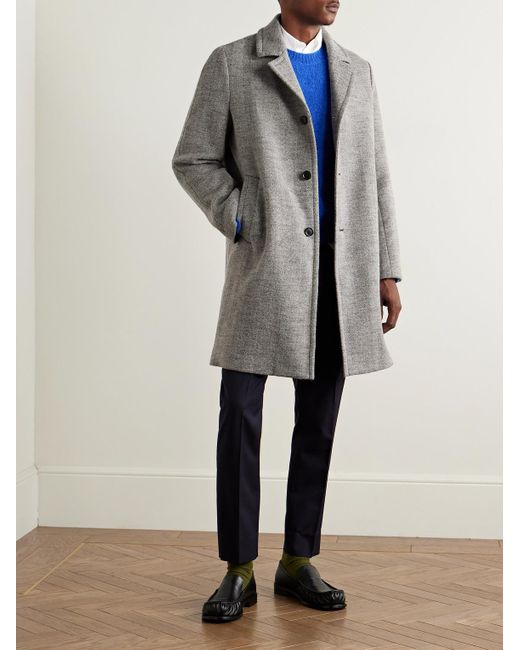 Paul Smith Gray Herringbone Wool-Blend Coat for men