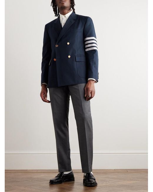 Thom Browne Blue Double-breasted Striped Cotton-twill Blazer for men
