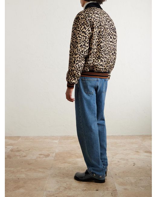 Valentino Garavani Black Leopard-Print Wool-Twill Bomber Jacket for men