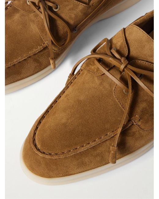 Loro Piana White Sea-sail Walk Leather-trimmed Suede Boat Shoes for men