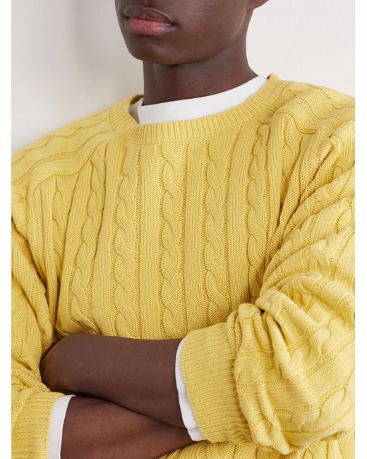 Beams Plus Yellow Cable-knit Cotton Sweater for men