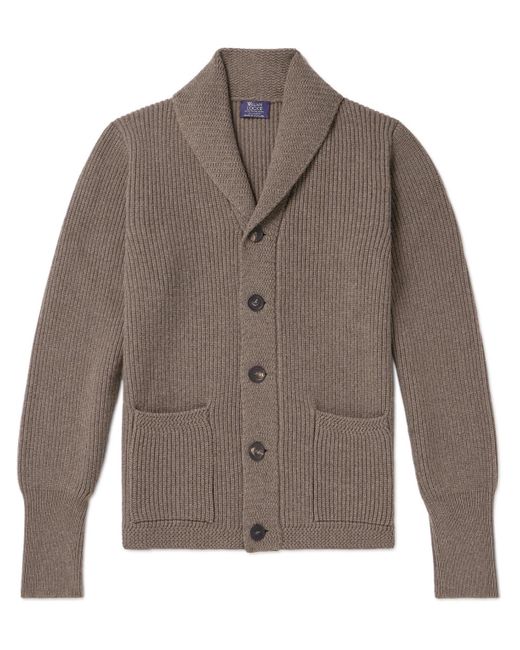 William Lockie Brown Duncan Shawl-collar Ribbed Merino Wool And Cashmere-blend Cardigan for men