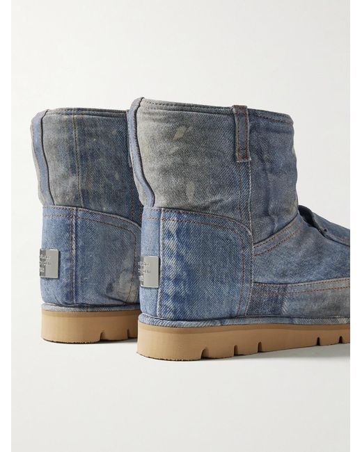 Acne Blue Shearling-Lined Trompe L'Oeil Suede Boots for men