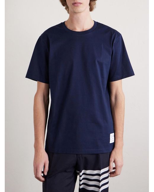 Thom Browne Blue Logo-appliquéd Cotton-jersey T-shirt for men