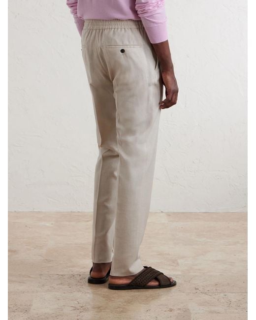Slowear Natural Straight-Leg Pleated Virgin Wool, Silk And Linen-Blend Trousers for men