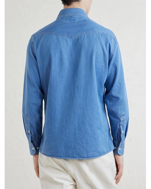 Brunello Cucinelli Blue Denim Shirt for men