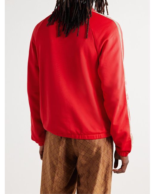 Acne Red Fremont Velvet-Trimmed Cotton-Blend Jersey Zip-Up Sweatshirt for men
