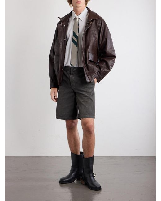 Enfants Riches Deprimes Gray Straight-leg Distressed Cotton And Linen-blend Twill Shorts for men