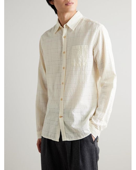 Oliver Spencer Natural Connell Checked Organic Cotton-seersucker Shirt for men