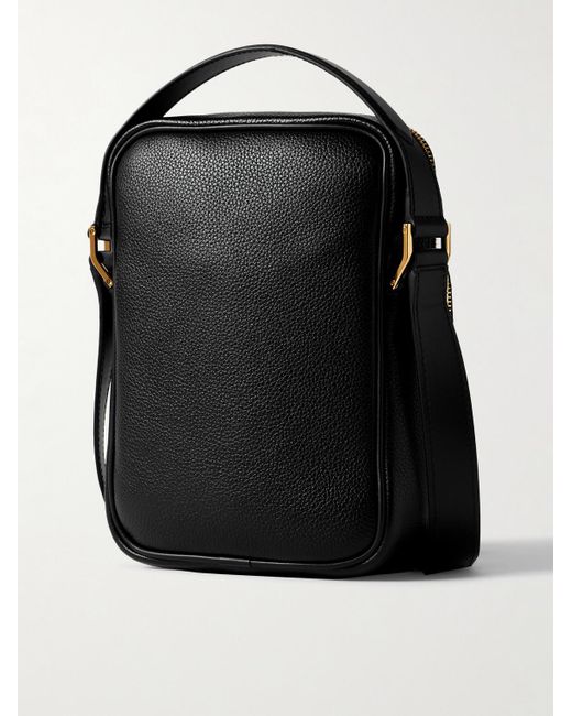 Tom Ford Black Full-grain Leather Messenger Bag for men
