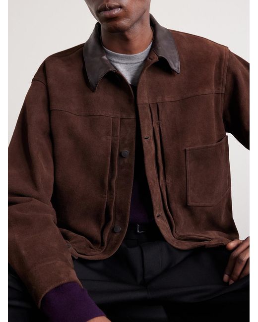A.PRESSE Brown Leather-Trimmed Suede Jacket for men