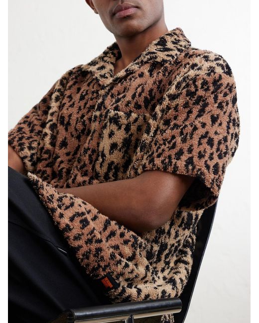 Neighborhood Brown Hippopotamus Leopard-Print Cotton-Blend Terry Shirt for men