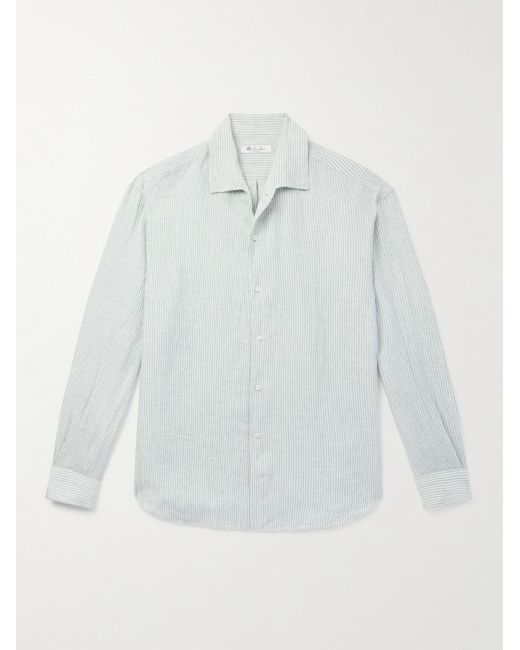 Loro Piana White Raffaele Striped Linen Shirt for men