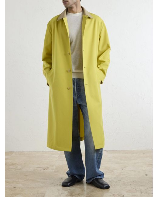 Auralee Yellow Belted Leather-trimmed Wool-canvas Trench Coat for men