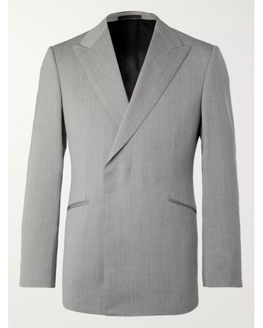 Kingsman Gray Conrad Slim-fit Double-breasted Herringbone Wool Suit Jacket for men