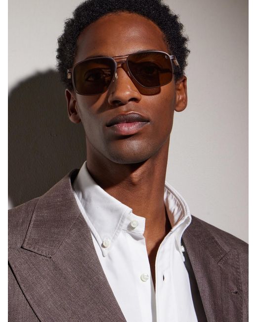 Brunello Cucinelli Brown Aviator-Style Titanium Sunglasses for men