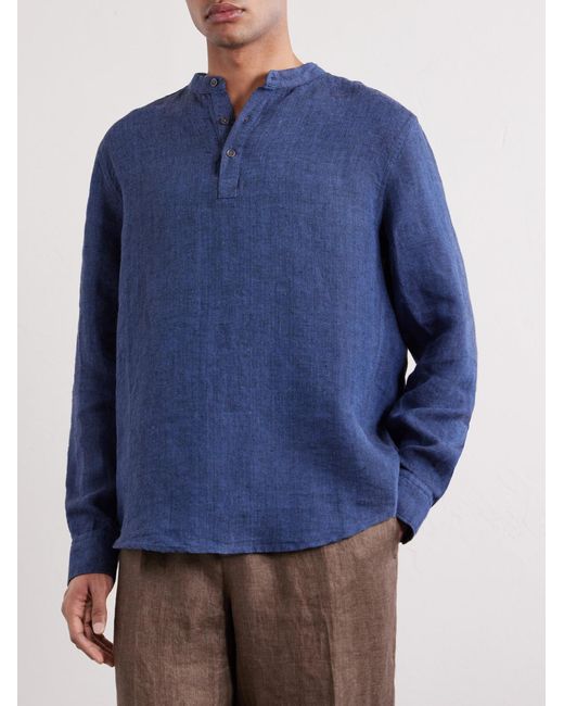 Mr P. Blue Herringbone Linen Shirt for men