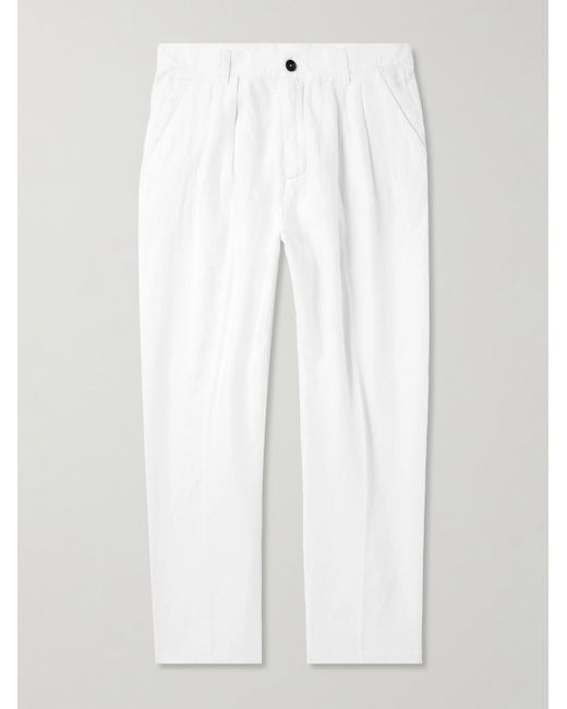 Massimo Alba White Stan Tapered Pleated Linen Trousers for men