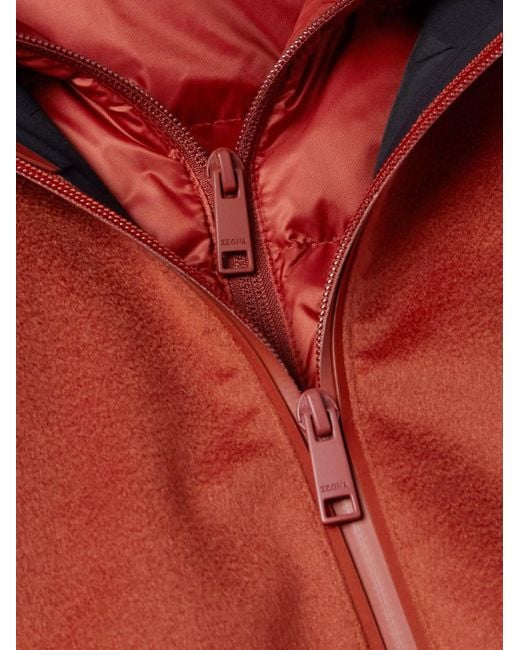Zegna Red Convertible Leather-Trimmed Cashmere Down Hooded Ski Jacket for men