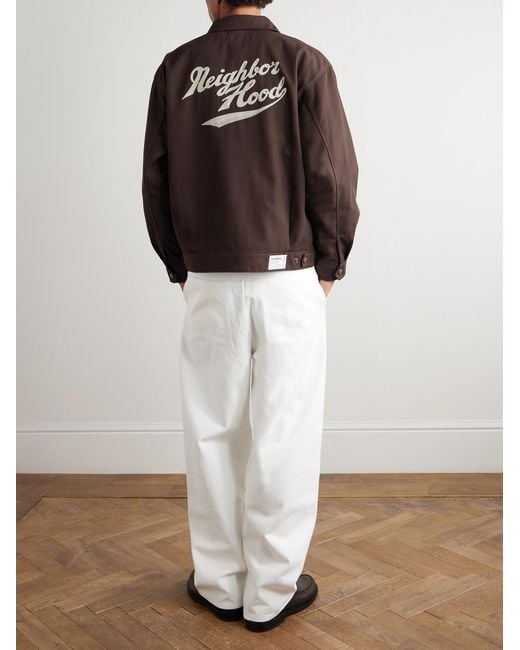 Neighborhood Brown Cropped Logo-embroidered Twill Jacket for men