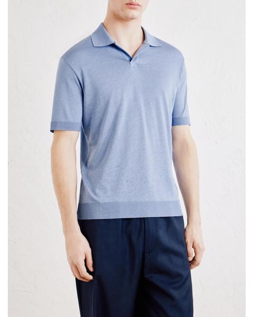 Altea Blue Pierre Lyocell And Cotton-blend Polo Shirt for men