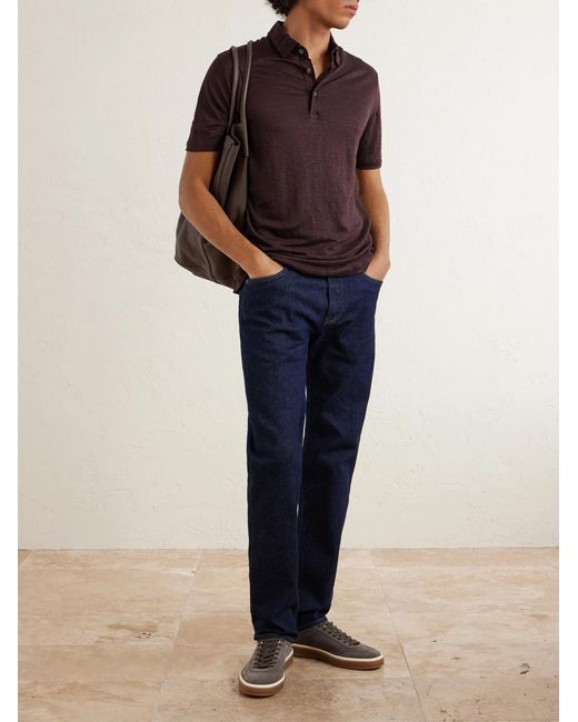 Loro Piana Red Linen Polo Shirt for men