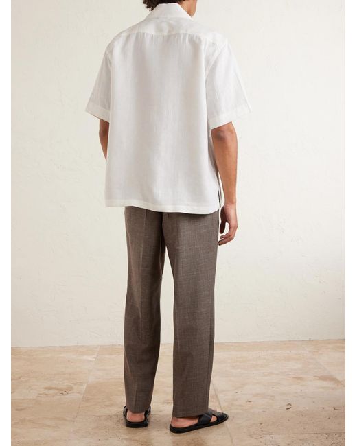 Eleventy White Camp-Collar Linen Shirt for men