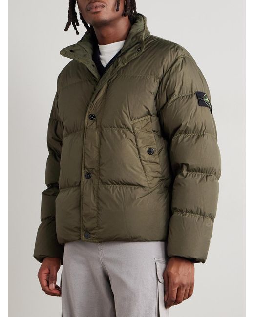 Stone Island Green Logo-appliquéd Garment-dyed Quilted Crinkle Reps Down Jacket for men