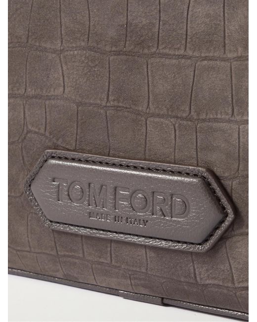 Tom Ford Gray Croc-effect Nubuck And Full-grain Leather Messenger Bag for men