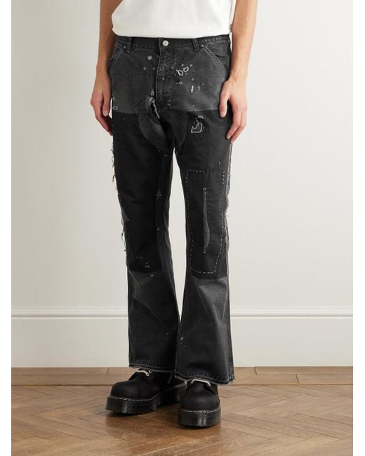 SAINT Mxxxxxx Black Slim-Fit Flared Double-Knee Distressed Jeans for men