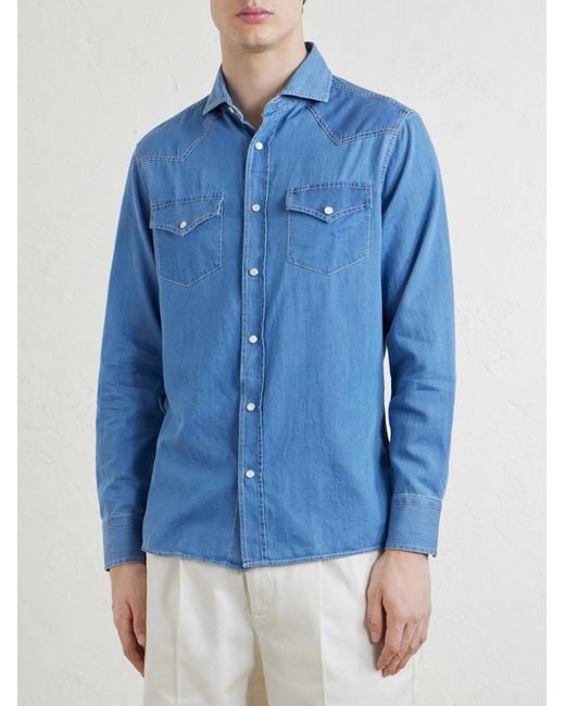 Brunello Cucinelli Blue Denim Shirt for men