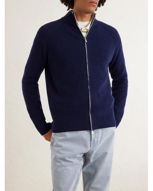 Eleventy Blue Cashmere Zip-up Sweater for men