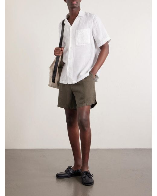 James Perse Gray Straight-Leg Garment-Dyed Linen Drawstring Shorts for men