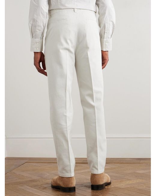 Brunello Cucinelli White Cotton-Twill Trousers for men