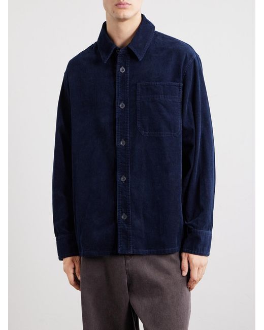 A.P.C. Blue Basile Logo-embroidered Cotton-corduroy Shirt for men
