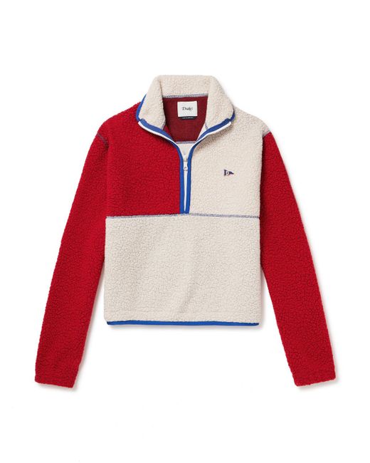 Drake's Red Colour-block Twill-trimmed Wool-blend Fleece Half-zip Sweater for men