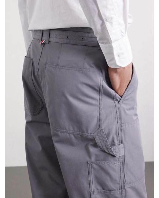 Thom Browne Gray Carpenter Cropped Straight-leg Belted Cotton Trousers for men