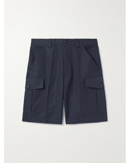 Loro Piana Blue Bizen Wide-Leg Cotton And Linen-Blend Canvas Cargo Shorts for men