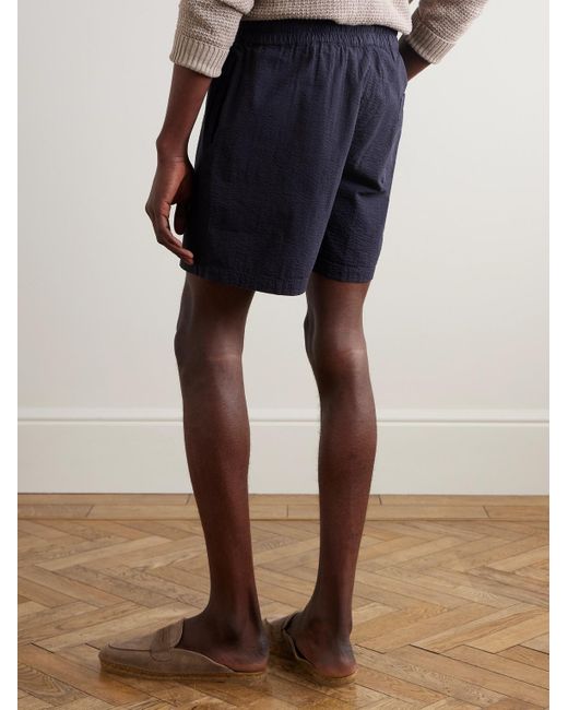 Portuguese Flannel Blue Atlantico Straight-Leg Cotton-Seersucker Drawstring Shorts for men