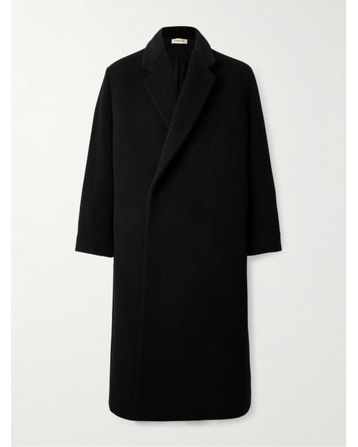 Fear Of God Black Oversized Double-breasted Belted Melton Wool Overcoat for men