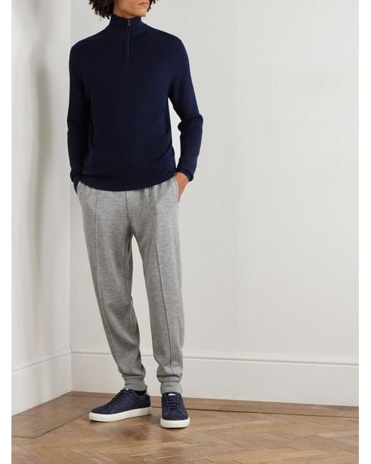Waffle-Knit Virgin Wool Half-Zip Sweater di Sease in Blue da Uomo
