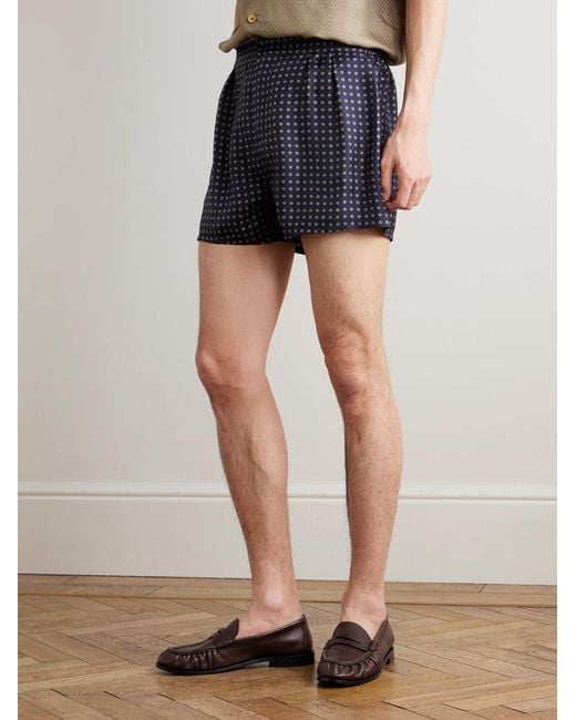 Saint Laurent Blue Straight-Leg Printed Silk-Twill Shorts for men