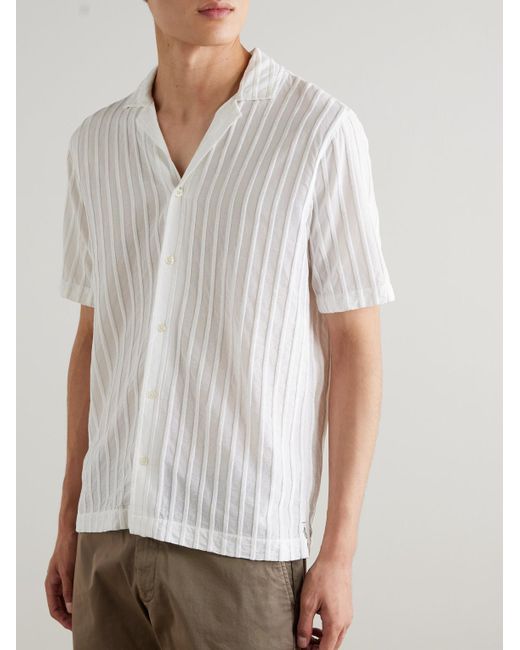 Orlebar Brown White Maitan Camp-Collar Chenille-Jacquard Shirt for men