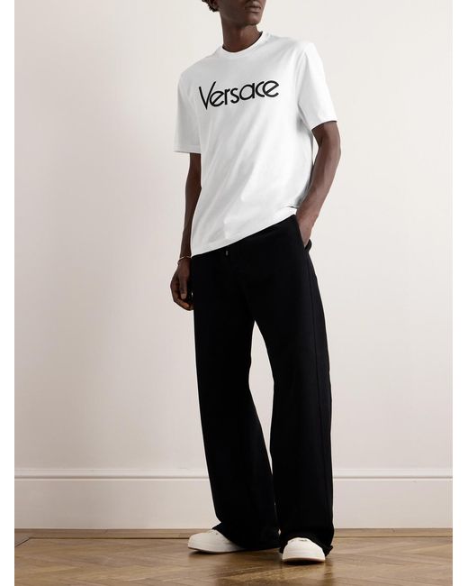 Versace Natural Logo-Embroidered Cotton-Jersey T-Shirt for men