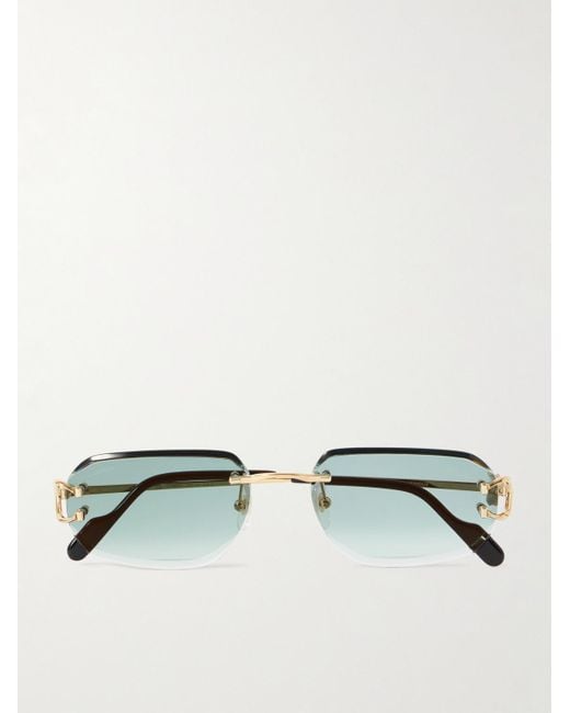 Cartier Metallic Signature C Rimless Rectangular-frame Gold-tone Sunglasses for men