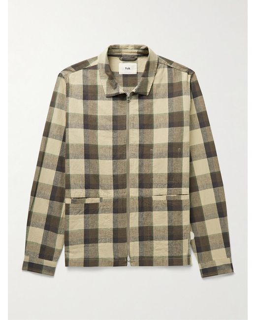 Folk Natural Signal Checked Linen And Cotton-Blend Blouson Jacket for men