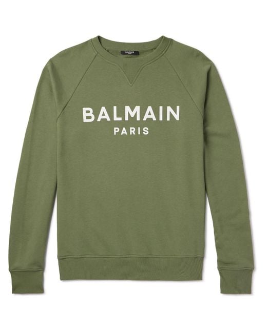 Balmain Green Logo-print Cotton-jersey Sweatshirt for men