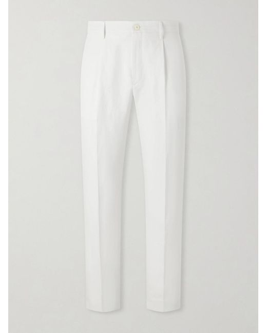 Canali White Mamhood Straight-Leg Pleated Linen And Silk-Blend Trousers for men