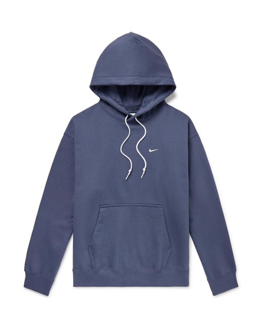 Nike Blue Solo Swoosh Logo-embroidered Cotton-blend Jersey Hoodie for men