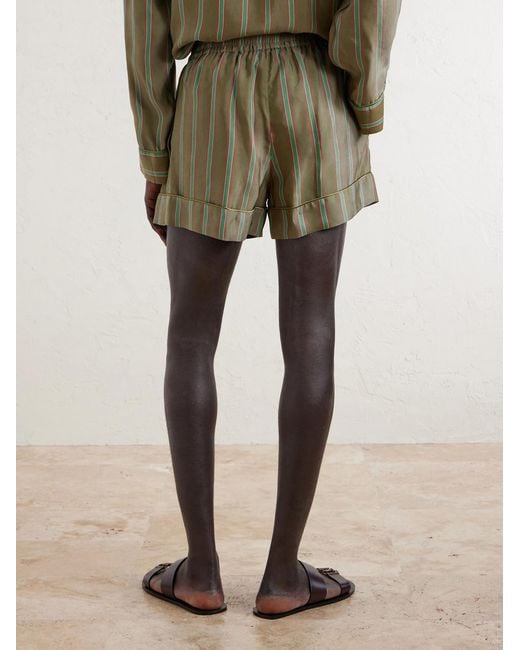 Saint Laurent Green Wide-leg Piped Pleated Striped Recycled-twill Shorts for men